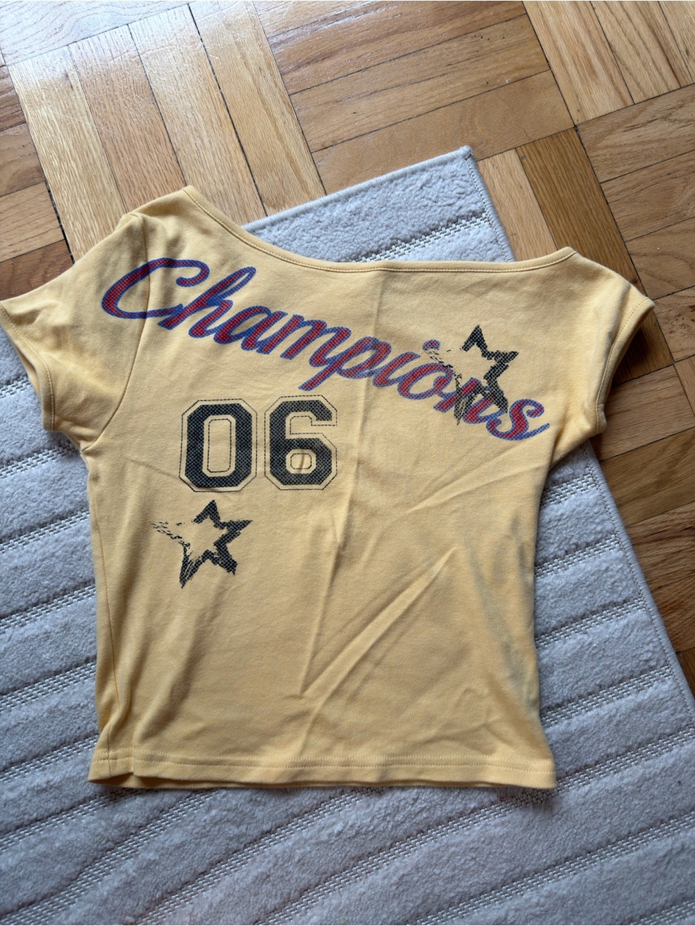 Yellow 100% cotton off the shoulder short Sleeve Tee
